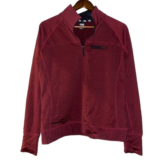 Pink 1/4 Zip High Neck Long Sleeve Red Black Pullover Sweatshirt Size Large - Picture 1 of 4